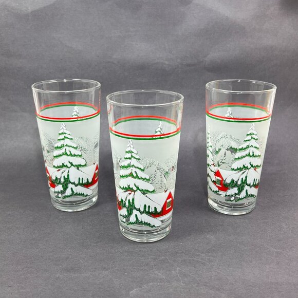 Vtg Kig Winter Wonderland Christmas Holiday Highball Tumbler Glassware Indonesia - Picture 4 of 14
